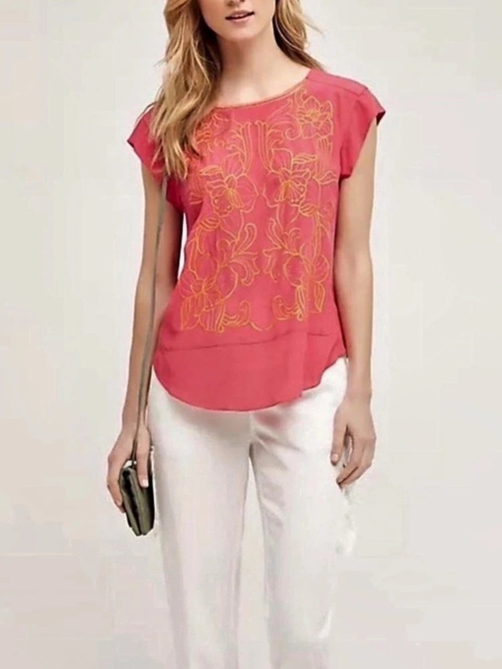 Maeve Floral Embroidered Pink Blouse